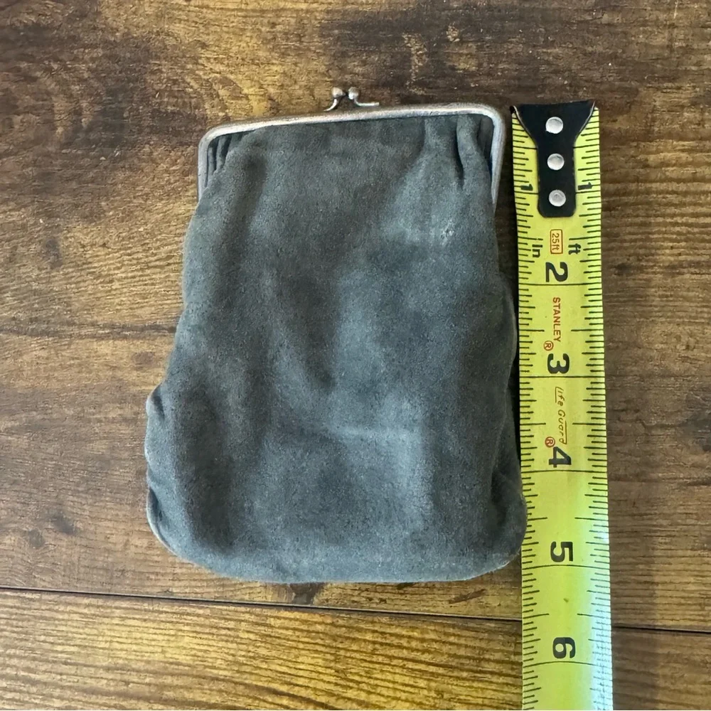 Vintage Suede‎ Kiss Lock Coin Purse Smoke Purse Gray Small Retro Clutch